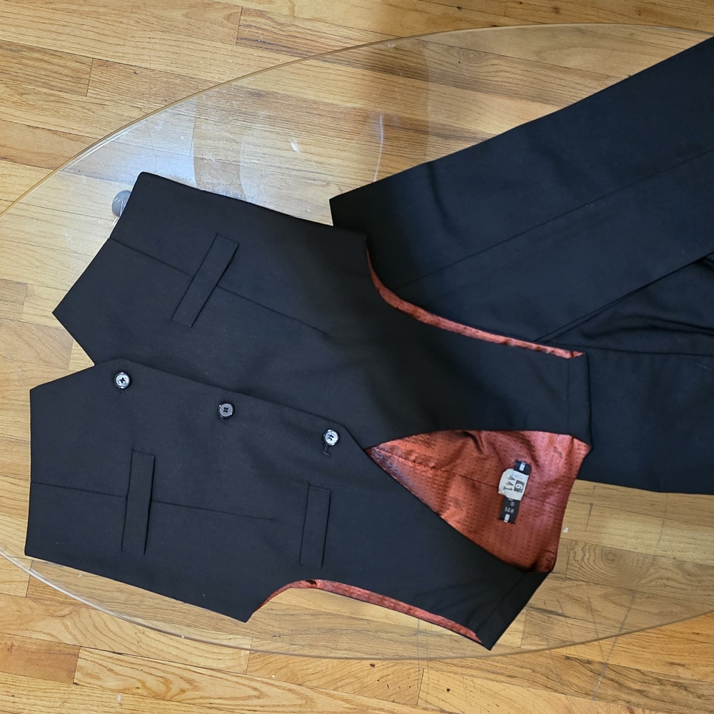 Black Suit Vest with Red Lining